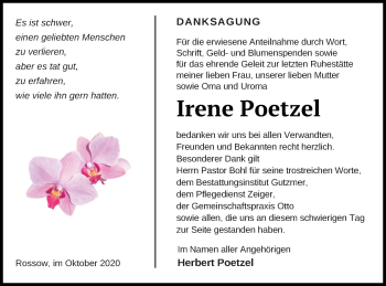 Traueranzeige von Irene Poetzel von Pasewalker Zeitung