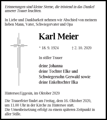 Traueranzeige von Karl Meier von Haff-Zeitung