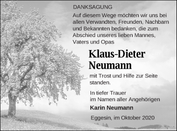 Traueranzeige von Klaus-Dieter Neumann von Haff-Zeitung