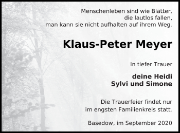 Traueranzeige von Klaus-Peter Meyer von Mecklenburger Schweiz