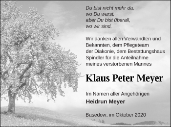 Traueranzeige von Klaus Peter Meyer von Mecklenburger Schweiz