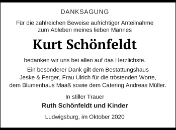 Traueranzeige von Kurt Schönfeldt von Prenzlauer Zeitung