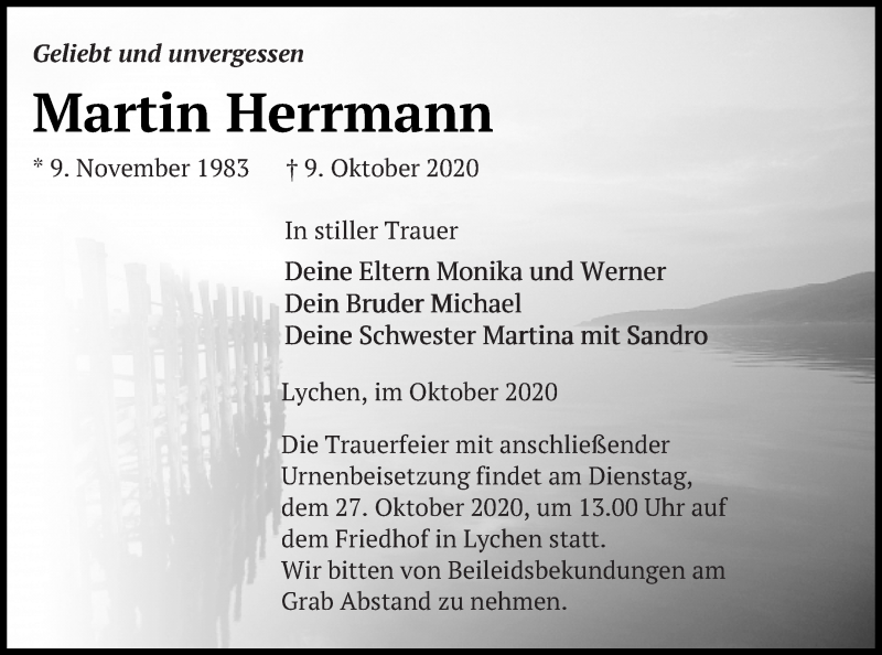  Traueranzeige für Martin Herrmann vom 17.10.2020 aus Templiner Zeitung