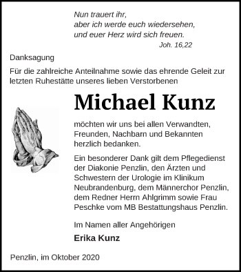 Traueranzeige von Michael Kunz von Müritz-Zeitung