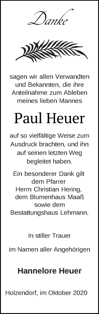 Traueranzeige von Paul Heuer von Prenzlauer Zeitung