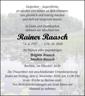 Traueranzeige von Rainer Raasch von Neubrandenburger Zeitung