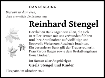 Traueranzeige von Reinhard Stengel von Neubrandenburger Zeitung