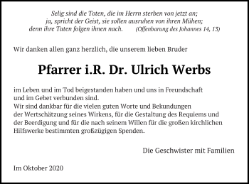 Traueranzeige von Ulrich Werbs von Neubrandenburger Zeitung