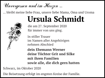 Traueranzeige von Ursula Schmidt von Strelitzer Zeitung