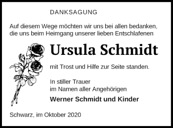 Traueranzeige von Ursula Schmidt von Strelitzer Zeitung