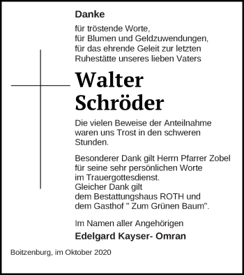 Traueranzeige von Walter Schröder von Templiner Zeitung