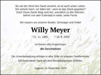 Traueranzeige von Willy Meyer von Haff-Zeitung