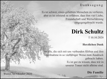 Traueranzeige von Dirk Schultz von Müritz-Zeitung