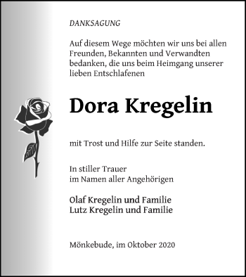 Traueranzeige von Dora Kregelin von Haff-Zeitung