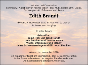 Traueranzeige von Edith Brandt von Haff-Zeitung