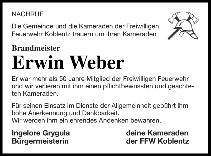  Traueranzeige für Erwin Weber vom 12.11.2020 aus Pasewalker Zeitung