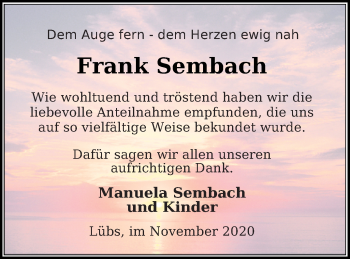 Traueranzeige von Frank Sembach von Haff-Zeitung