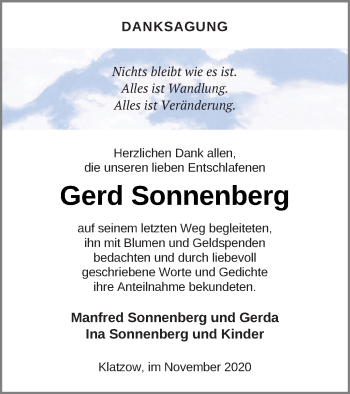 Traueranzeige von Gerd Sonnenberg von Haff-Zeitung