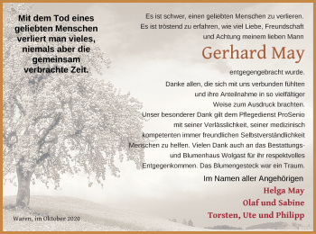 Traueranzeige von Gerhard May von Müritz-Zeitung