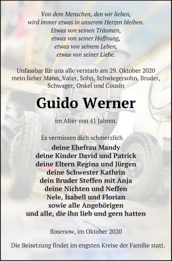 Traueranzeige von Guido Werner von Templiner Zeitung