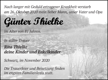 Traueranzeige von Günter Thielke von Strelitzer Zeitung