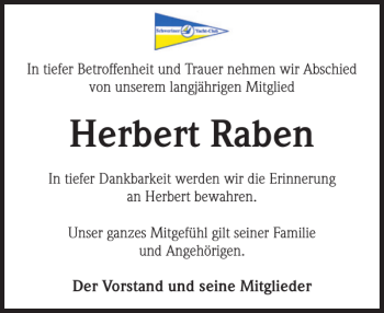 Traueranzeige von Herbert Raben von Zeitung für die Landeshauptstadt