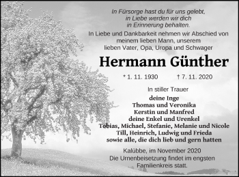 Traueranzeige von Hermann Günther von Neubrandenburger Zeitung