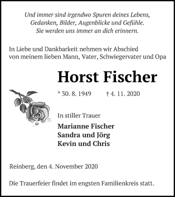 Traueranzeige von Horst Fischer von Mecklenburger Schweiz