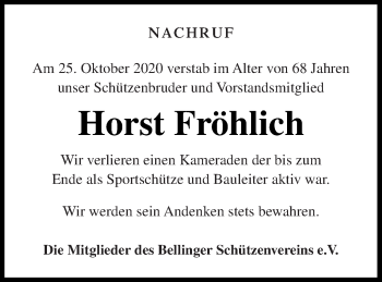 Traueranzeige von Horst Fröhlich von Pasewalker Zeitung