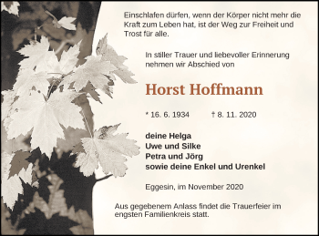 Traueranzeige von Horst Hoffmann von Haff-Zeitung
