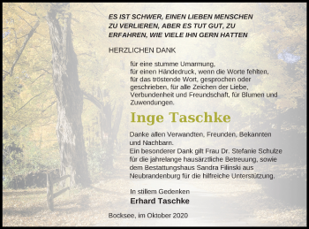 Traueranzeige von Inge Taschke von Müritz-Zeitung