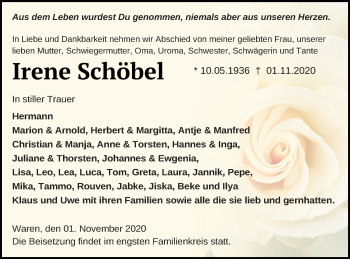 Traueranzeige von Irene Schöbel von Müritz-Zeitung