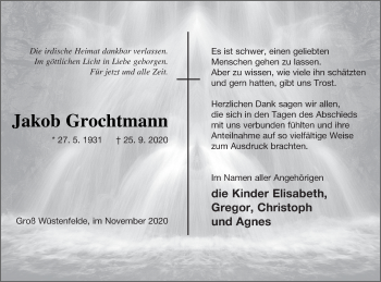 Traueranzeige von Jakob Grochtmann von Mecklenburger Schweiz