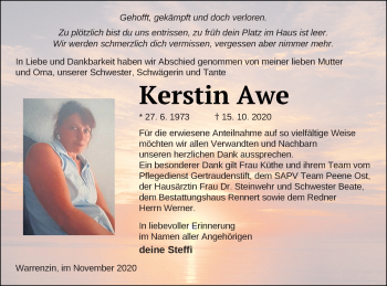 Traueranzeige von Kerstin Awe von Demminer Zeitung