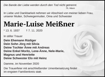 Traueranzeige von Marie-Luise Meißner von Prenzlauer Zeitung