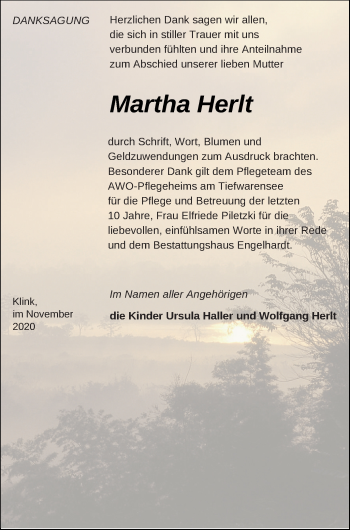 Traueranzeige von Martha Herlt von Müritz-Zeitung