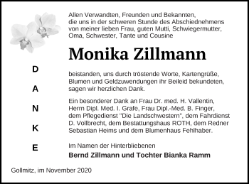 Traueranzeige von Monika Zillmann von Prenzlauer Zeitung