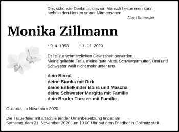 Traueranzeige von Monika Zillmann von Prenzlauer Zeitung