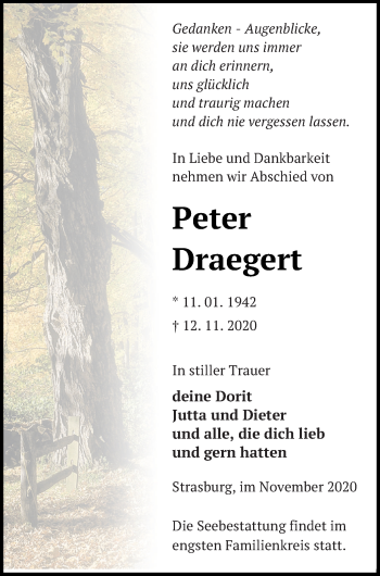 Traueranzeige von Peter Draegert von Pasewalker Zeitung