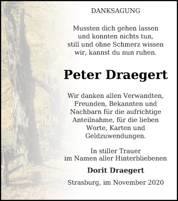 Traueranzeige von Peter Draegert von Pasewalker Zeitung