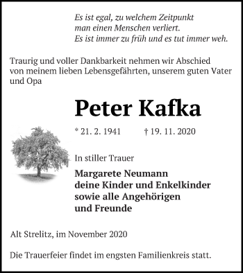 Traueranzeige von Peter Kafka von Strelitzer Zeitung