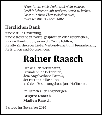 Traueranzeige von Rainer Raasch von Neubrandenburger Zeitung