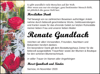 Traueranzeige von Renate Gundlack von Vorpommern Kurier