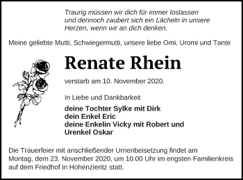 Traueranzeige von Renate Rhein von Haff-Zeitung