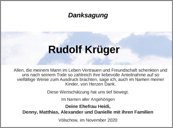 Traueranzeige von Rudolf Krüger von Vorpommern Kurier