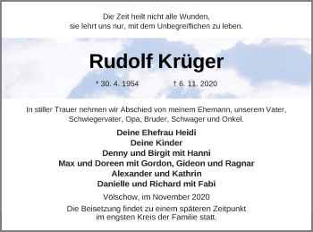 Traueranzeige von Rudolf Krüger von Vorpommern Kurier