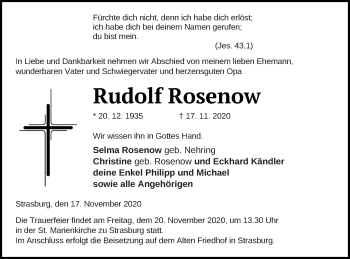 Traueranzeige von Rudolf Rosenow von Pasewalker Zeitung