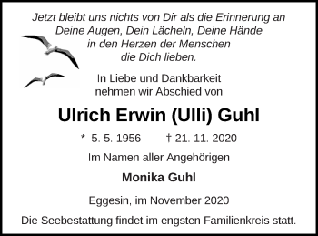 Traueranzeige von Ulrich Erwin Guhl von Haff-Zeitung