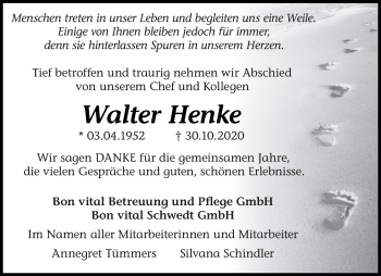 Traueranzeige von Walter Henke 