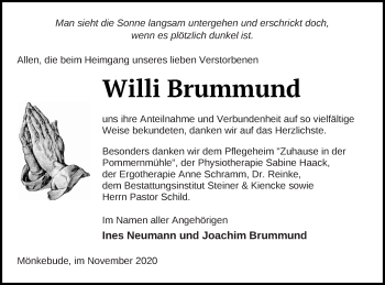 Traueranzeige von Willi Brummund von Haff-Zeitung